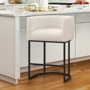 Jessica 26 in.Beige Modern Counter Bar Stool Fabric Upholstered Barrel Counter Stool with Metal Frame