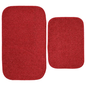 Gramercy Classic Red Solid Plush Rectangle 2-Piece Bath Rug Set