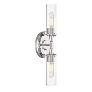 Modina 19.5 in. 2 -Light Chrome Finish Wall Sconce with Clear Glass