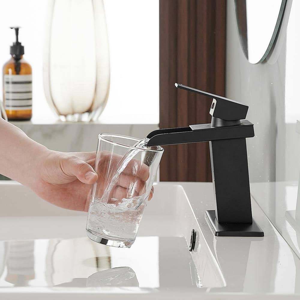 Matte Black Single Handle Waterfall Bathroom Faucet