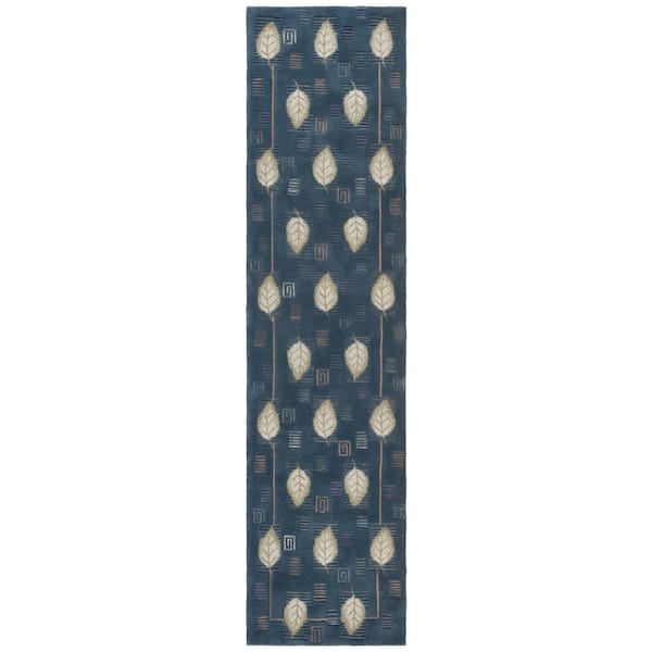Berkley 3 ft. x 10 ft. Blue Transitional Leaf Motif Runner Rug