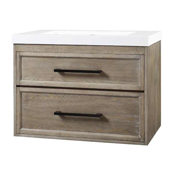 Home Decorators Collection 30 in. W x 18 in. D x 22 in. H Single Sink Floating Bath Vanity in Reclaimed Oak with White Cultured Marble Top