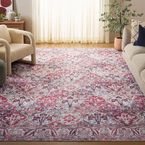 Vintage Serapi Red/Light Green  8 ft. x 10 ft. Machine  Washable Abstract Border Area Rug