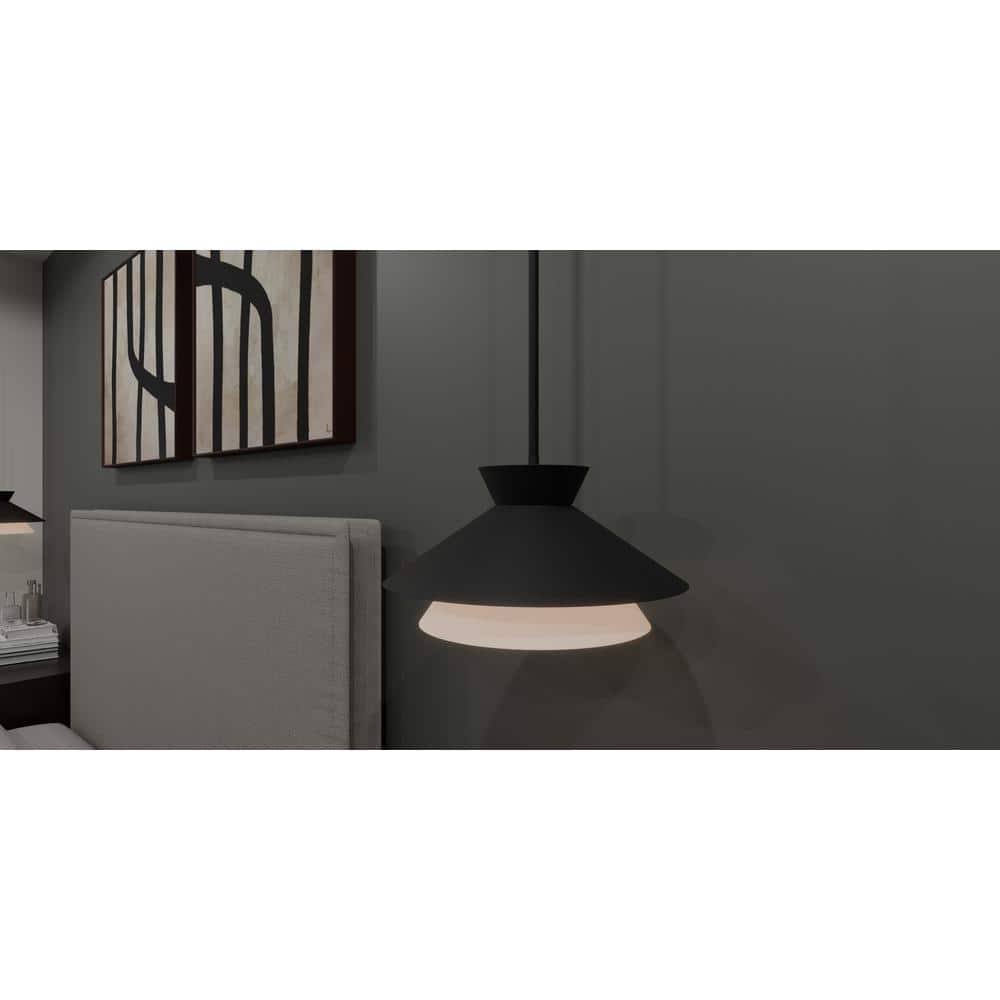 Lionel Matte Black Drum Pendant Light with Alabaster Glass Shade