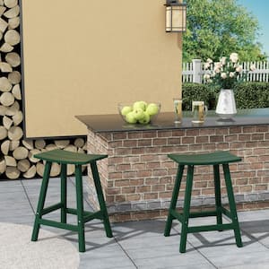 Franklin Dark Green 24 in. Poly HDPE Fade Resistant Outdoor Patio Saddle Seat Counter Height Bar Stool (Set of 2)