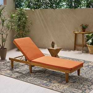 Nadine Teak Brown 1-Piece Wood Outdoor Chaise Lounge with Rust Orange Cushions