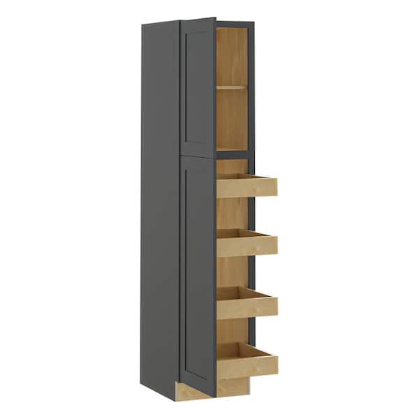 Home Decorators Collection Newport 18 in. W x 24 in. D x 84 in. H Assembled Plywood Pantry Kitchen Cabinet in Deep Onyx with 4ROT Soft Close LH