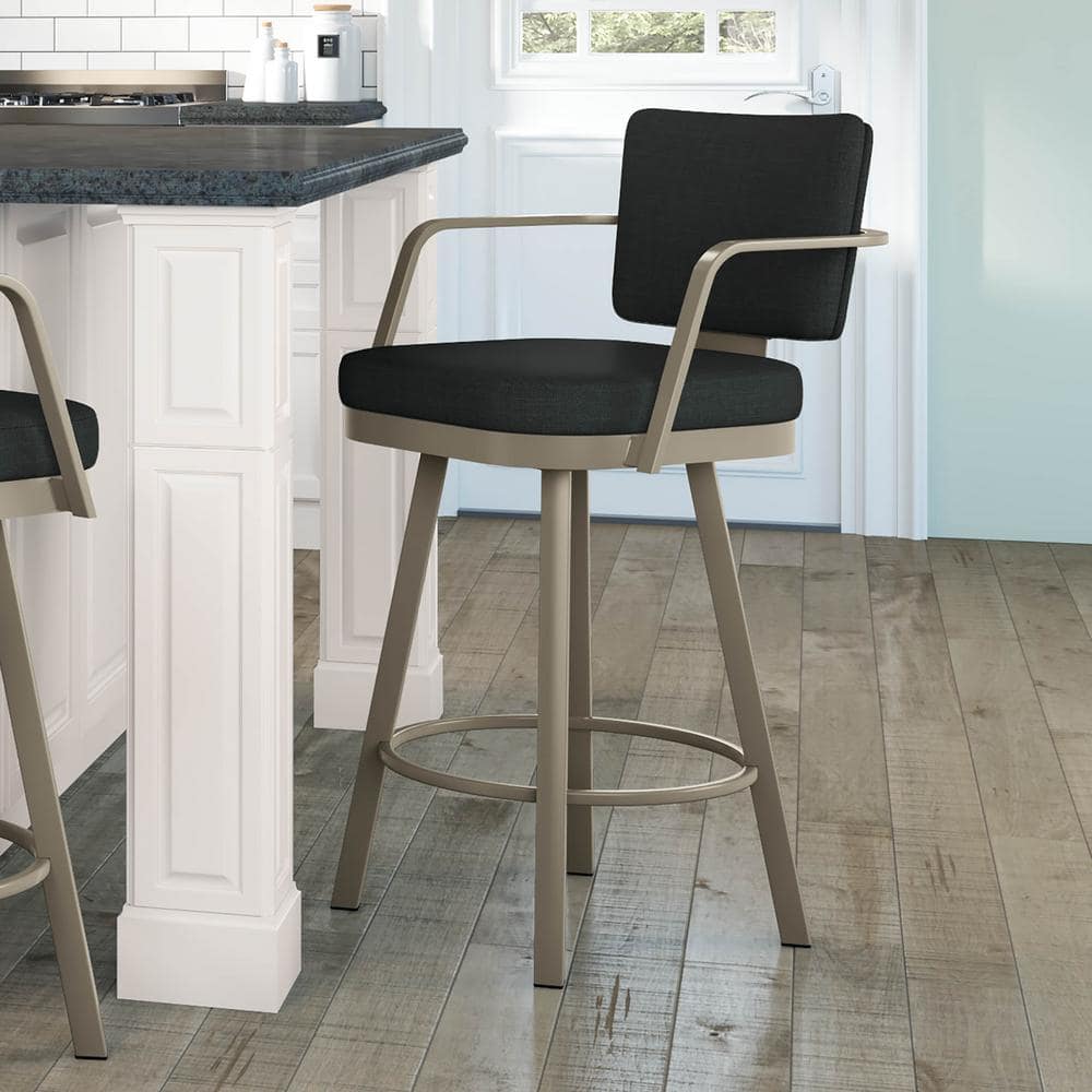 Amisco Thea 26 in. Black Polyester / Grey Metal Swivel Counter Stool