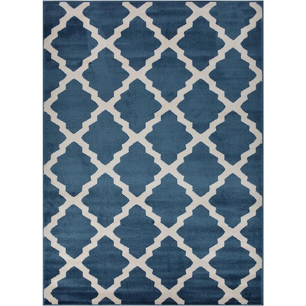 RugStylesOnline Comfy Trellis Lattice Blue 5 ft. x 7 ft. Classic Braided Vintage Contemporary Polypropylene Rectangular Area Rug