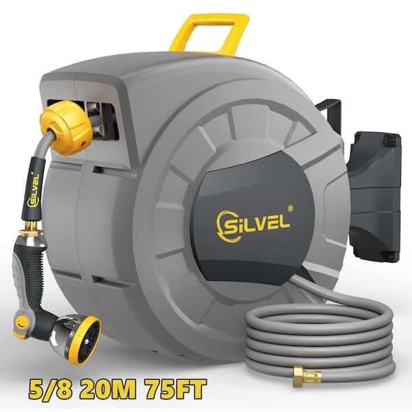 Hose Reel Hose Storage 5/8 in. 75 ft. Included Leader Hose Grey