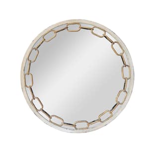 23.625 in. W x 23.625 in. H Round Metal Framed Distressed White and Gold Wall Mirror