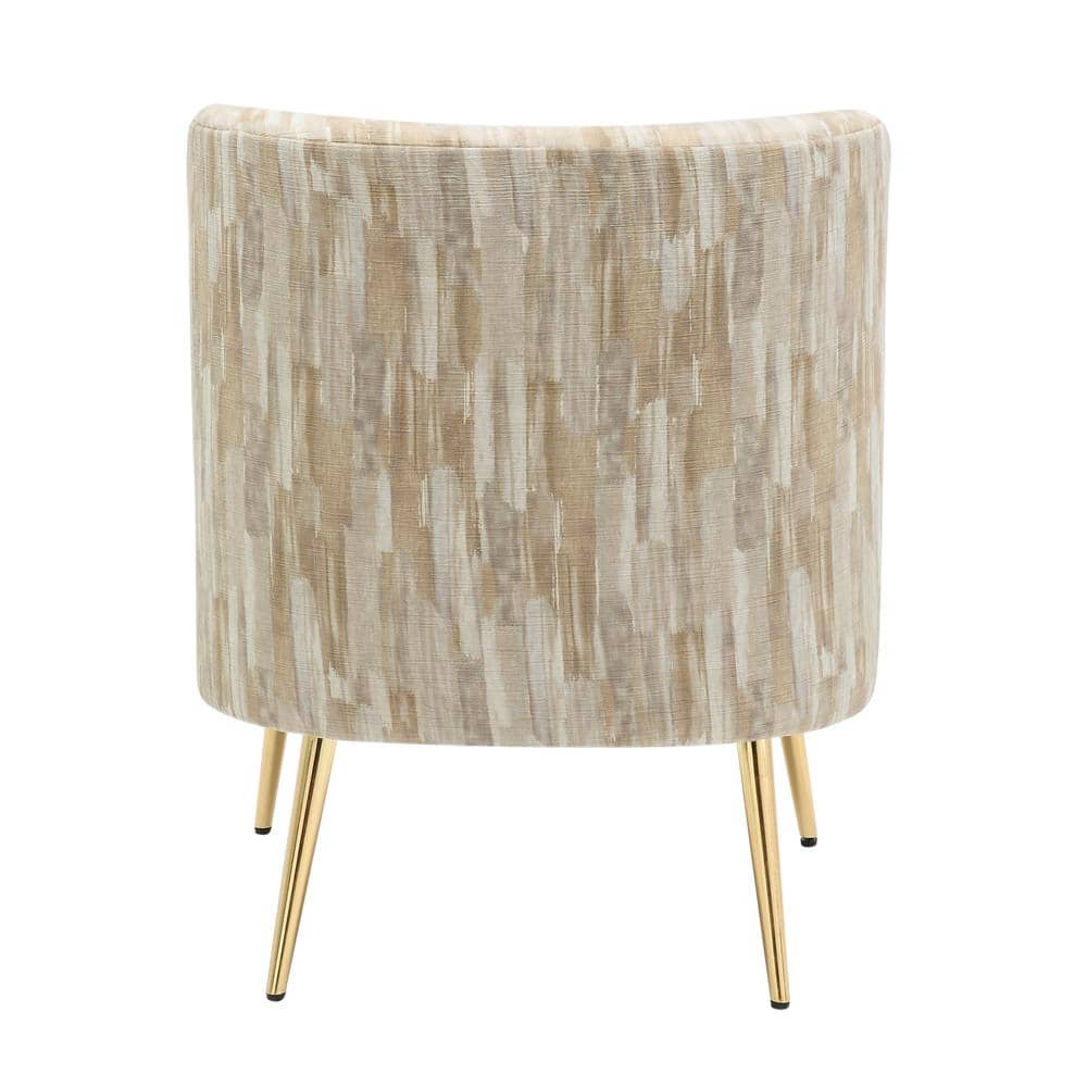 Contemporary Light Brown Slipper Chair with Gold Metal Legs