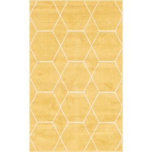 Trellis Frieze Yellow Doormat 3 ft. x 5 ft. Geometric Area Rug