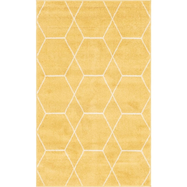 StyleWell Trellis Frieze Yellow Doormat 3 ft. x 5 ft. Geometric Area Rug