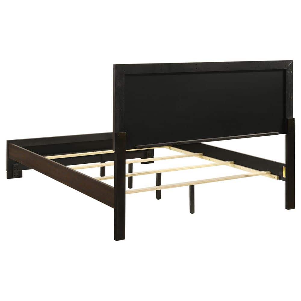 Rustic Tobacco King Wood Frame Bed with Tufted Upholstery