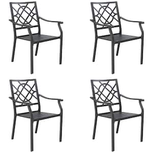 Black Stackable Metal Outdoor Dining Chair Set of 4