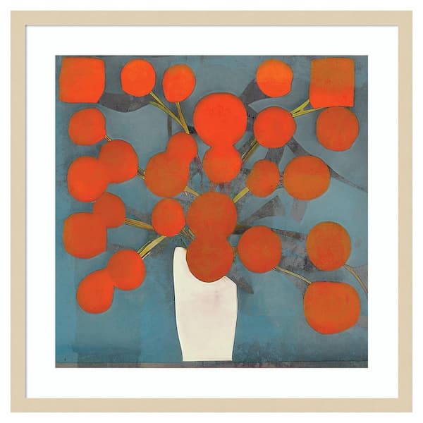 Amanti Art Abstract Orange Flowers by Elena Ray 25 in. W x 25 in. H. Wood Framed Wall Art Print Framed in Brown