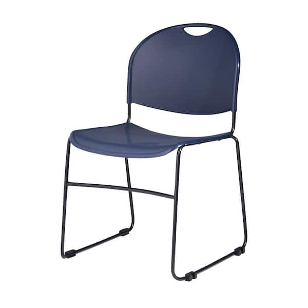HAMPDEN FURNISHINGS Naomi Basic Plastic Stackable Stack Chair in Navy Blue/Black Frame Pack of 2