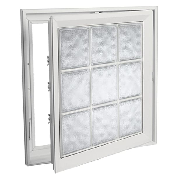 Hy-Lite 21 in. x 45 in. Right-Hand Acrylic Block Casement Vinyl Window with White Interior and Exterior - Glacier Block