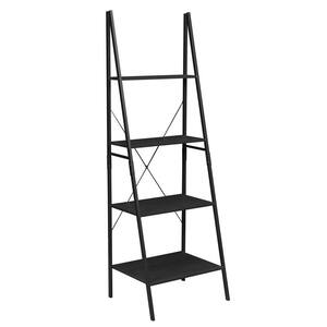 72 in. Black Wood 4-shelf Ladder Bookcase with Open Back