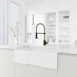 Edison Single Handle Pull-Down Sprayer Kitchen Faucet in Matte Brushed Gold and Matte Black