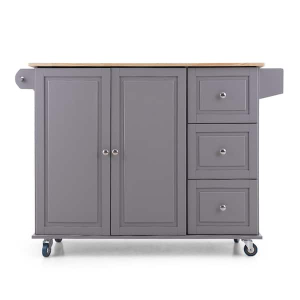 PHI VILLA Gray Kitchen Island Ultility Cart Storage Cabinet with Wheels
