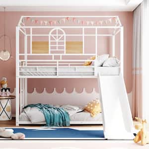 Twin Metal Bunk Bed, Metal Housebed with Slide	White