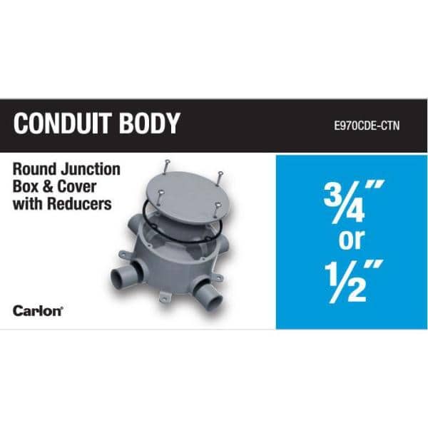 Carlon E970CDE-CTN 3/4" Conduit Body Junction Box W/ 1/2" Reducer Bushings 