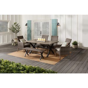 Rock Cliff Brown Wicker Outdoor Patio Stationary Dining Chair with CushionGuard Riverbed Tan Cushions (2-Pack)