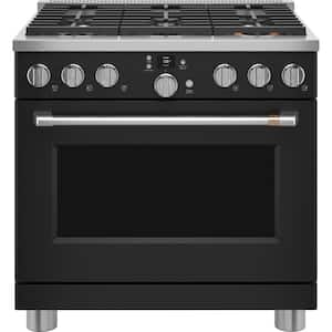 36 in. 5.75 cu. ft. Smart Dual Fuel Range with Self-Cleaning Convection Oven in Matte Black