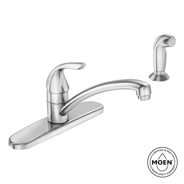 Adler Single-Handle Low Arc Kitchen Faucet in Chrome with Side Sprayer and Tool Free Install