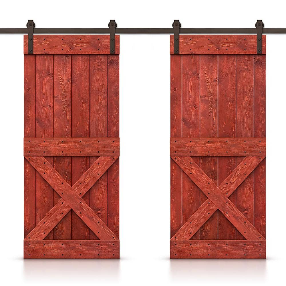 Mini X 40 in. x 84 in. Cherry Red Stained DIY Solid Pine Wood Interior Double Sliding Barn Door with Hardware Kit price history on PriceWatchPro