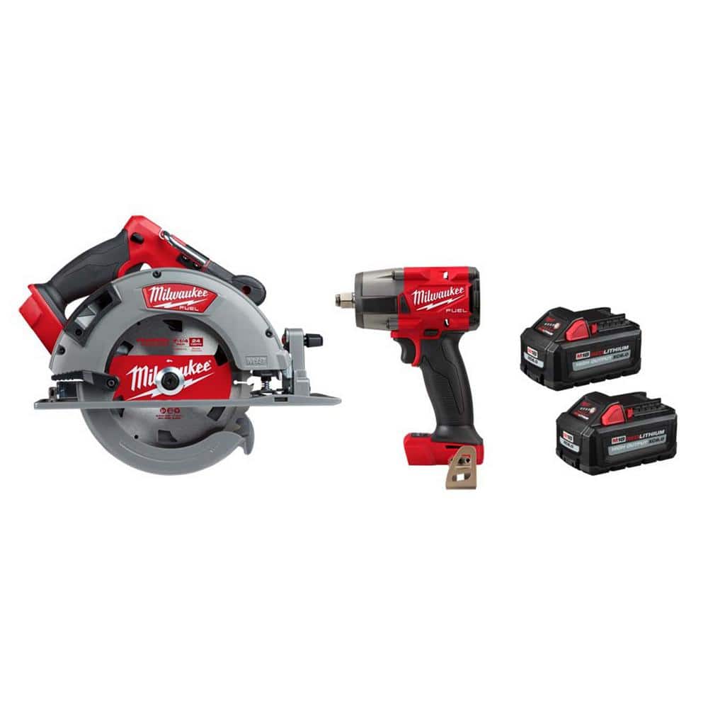 Milwaukee M18 FUEL 18V Lithium-Ion Brushless Cordless 7-1/4 in. Circular Saw & 1/2 in. Impact Wrench w/(2) 6.0Ah Batteries