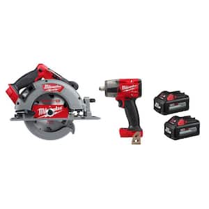 M18 FUEL 18V Lithium-Ion Brushless Cordless 7-1/4 in. Circular Saw & 1/2 in. Impact Wrench w/(2) 6.0Ah Batteries