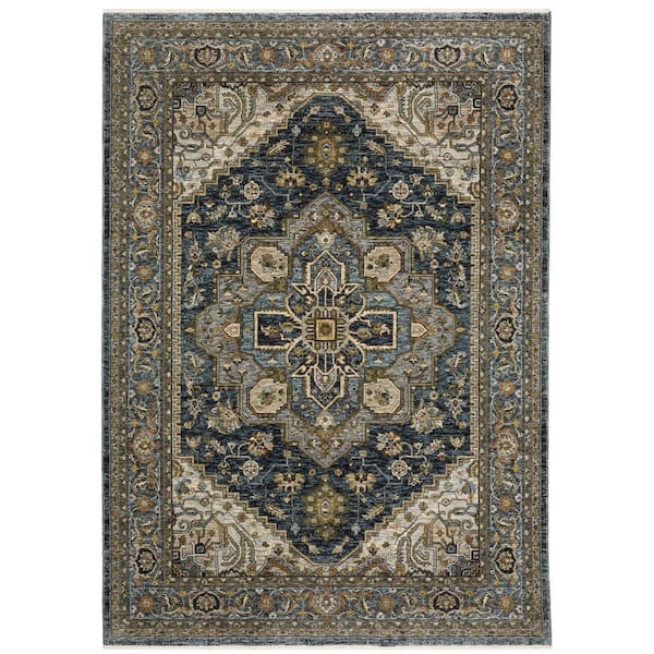 AVERLEY HOME Ambrose Blue 7 ft. x 10 ft. Traditional Oriental Medallion Polyester Fringe Edge Indoor Area Rug