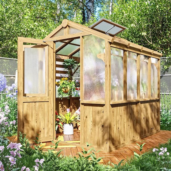 JOYSIDE Wood Garden Greenhouse with Double-Wall Polyethylene Windows and Roof Vent 6.8 ft. x 7.8 ft.