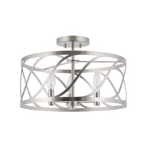 Isabelle 60-Watt 3-Light Brushed Nickel Transitional Semi-Flush with Brushed Nickel Shade, No Bulb Included