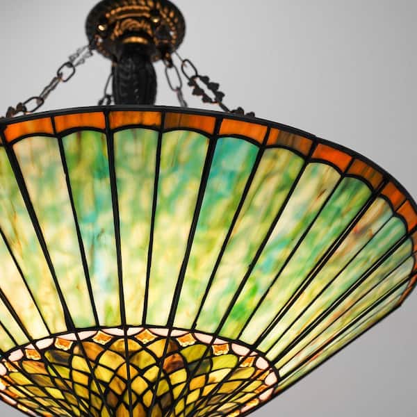 OUKANING 23.62 in. 5-Light Emerald Green Vintage Tiffany Shaded