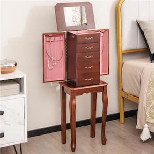 Walnut Jewelry Cabinet Armoire Storage Chest Stand Organizer Wood Box