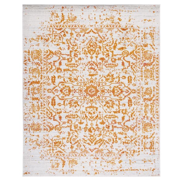 SAFAVIEH Madison Cream/Orange 10 ft. x 14 ft. Distressed Medallion Area Rug