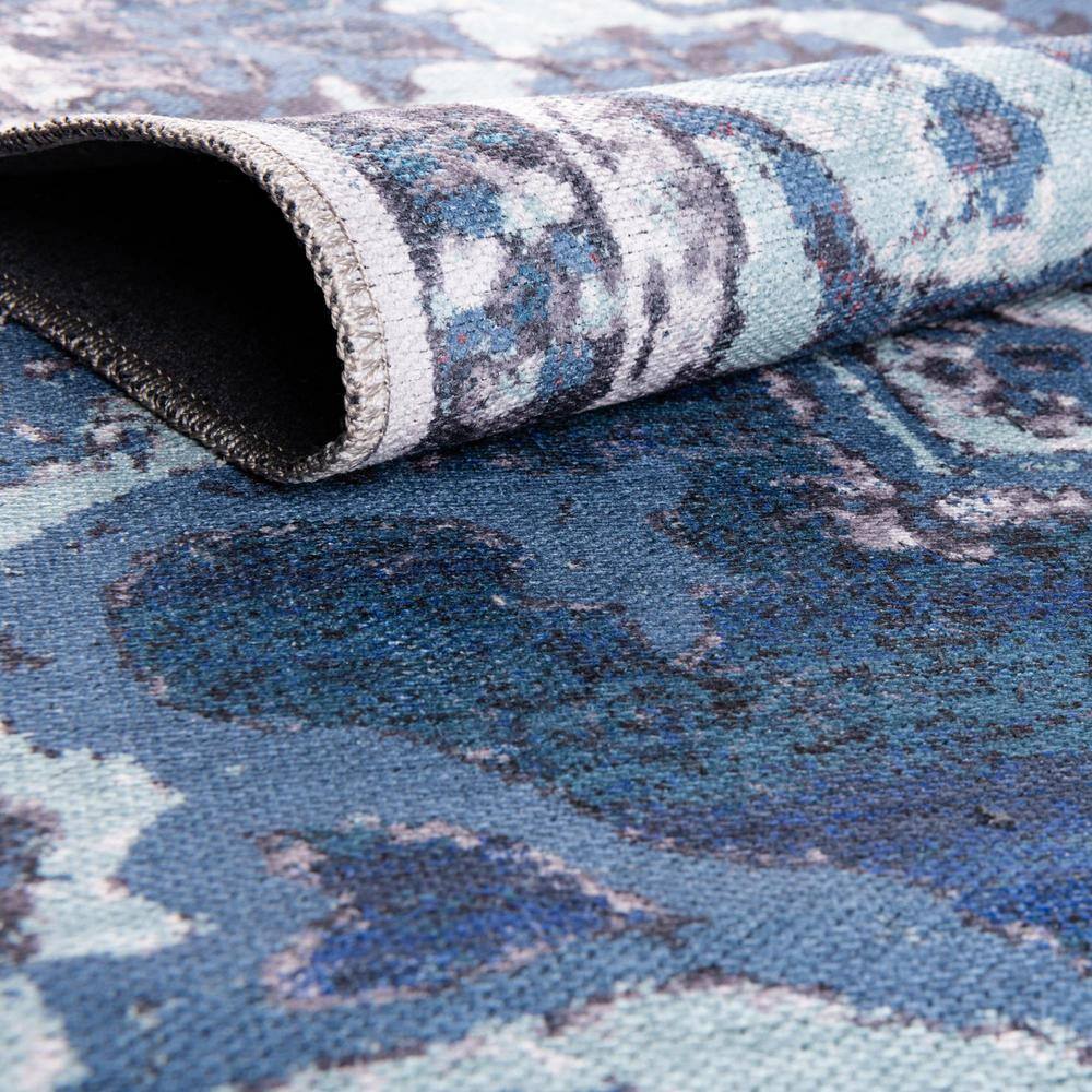Navy Blue Medallion Synthetic 9' x 12' Washable Area Rug