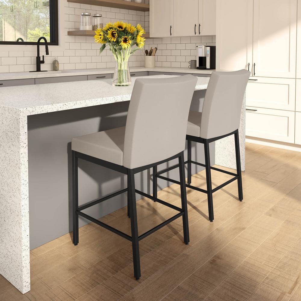 Elegant Cream Faux Leather & Black Metal Counter Stool, 26 In.