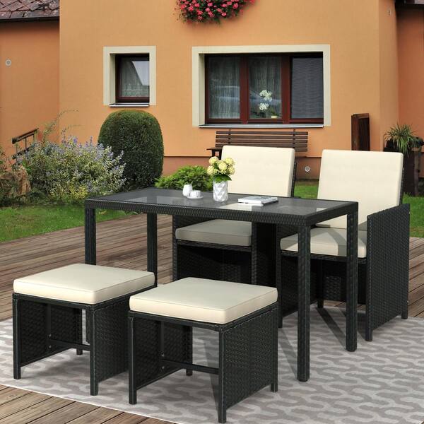 5 Piece Wicker Rattan Outdoor Patio Furniture Set With Beige Cushions Al Sh000046aaa - Tangkula 3 Piece Patio Furniture Assembly Instructions