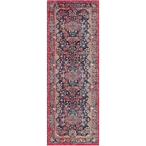 Fulton Red 2 ft. x 5 ft. Abstract Traditional Runner Area Rug