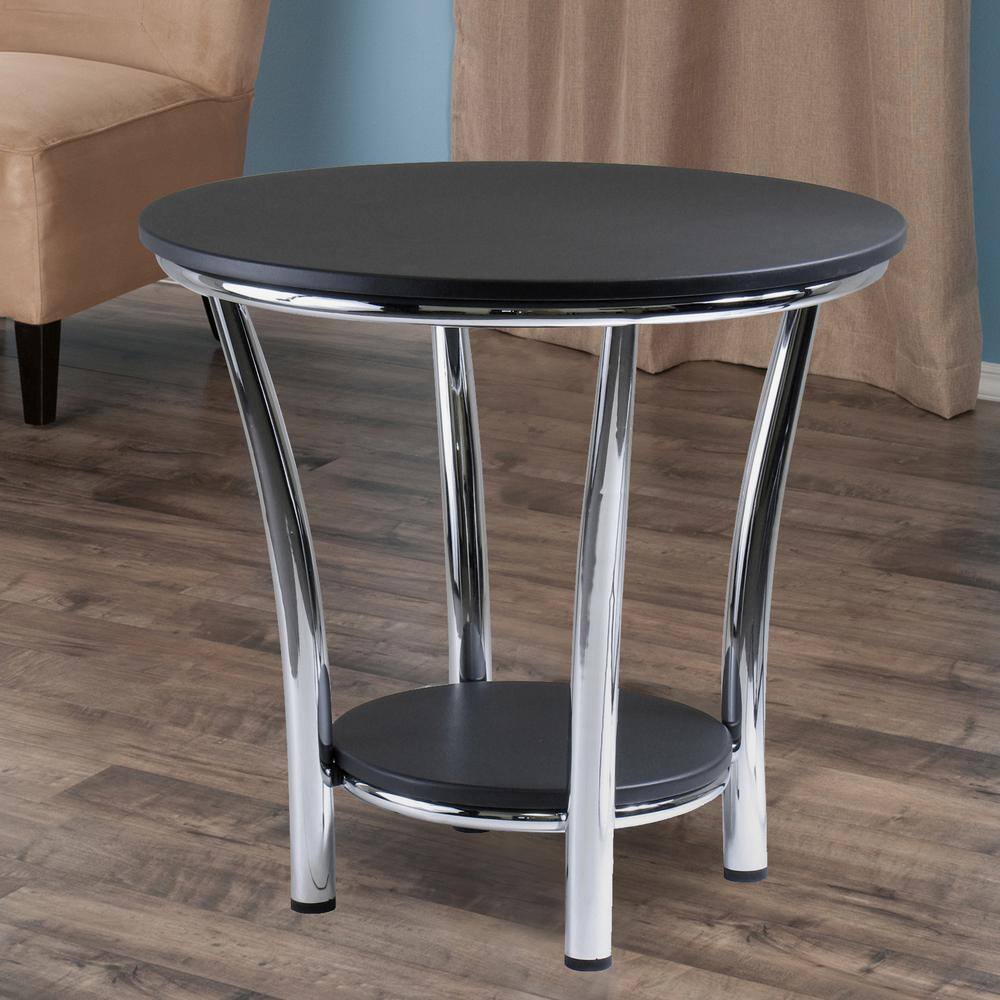 Contemporary Glam Maya Round Black End Table with Metal Legs
