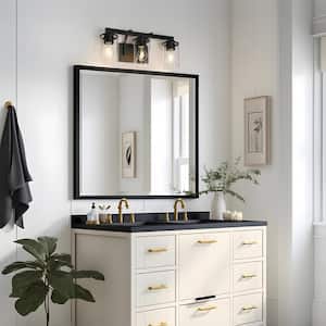 Modern Minimalist 20 in. 3-Light Black Vanity Light with Cylinder Clear Glass Shades for Powder Room and Vanity Mirror