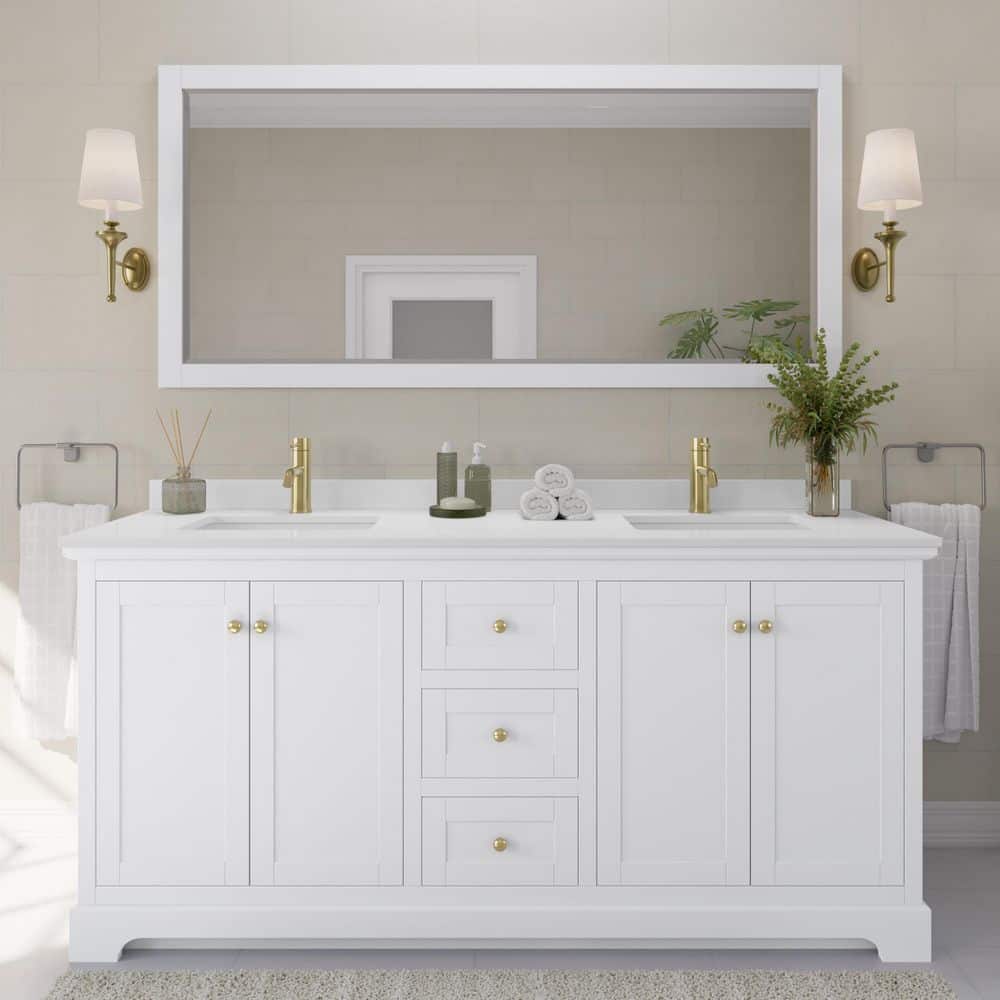 Avery 72 in. W x 22 in. D Double Bath Vanity in White with Cultured Marble Vanity Top in White with White Basins price history on PriceWatchPro