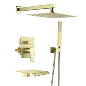 Single Handle 1 -Spray Shower Faucet 2 GPM with Handheld Sprayer and Waterfall Tub Spout in. Brushed Gold