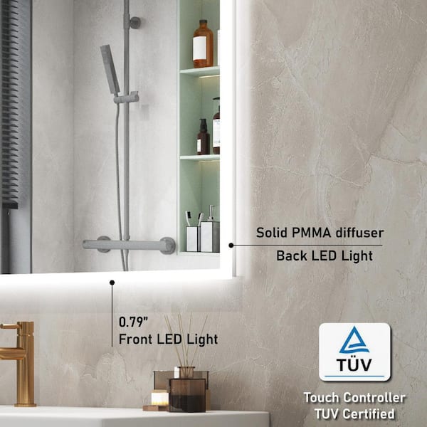 40 in. W x 32 in. H Rectangular Framed LED Wall Bathroom Vanity Mirror, Front and Backlit, Dimmable, Defogger, Easy Hang