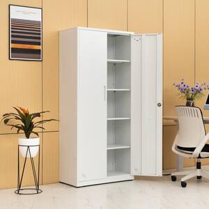 31.5 in. W x 15.75 in. D x 68.90 in. H White Linen Cabinet with 2 Doors and 4 Partitions